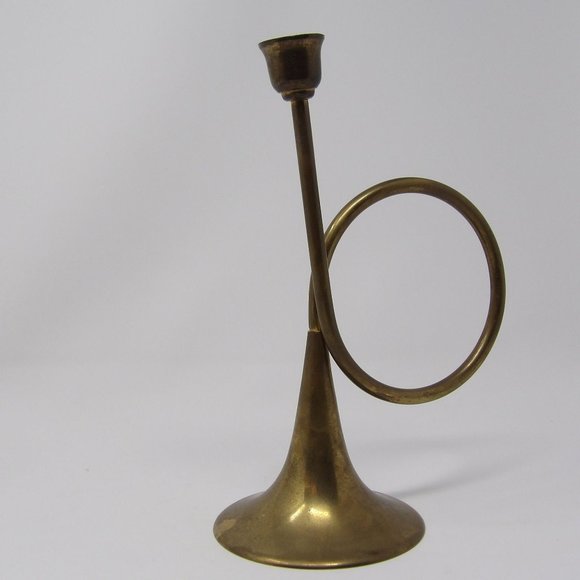 Vintage Brass French Horn Candle Stick Holder 9" H x 4 1/2" W - Picture 5 of 10